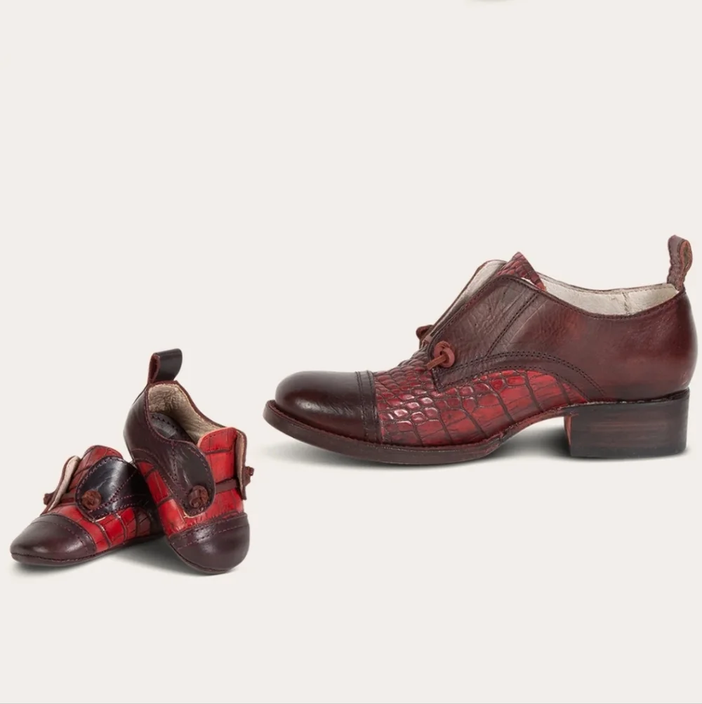 Freebird Baby Mabel Wine Multi Handmade Leather Crocodile #89
